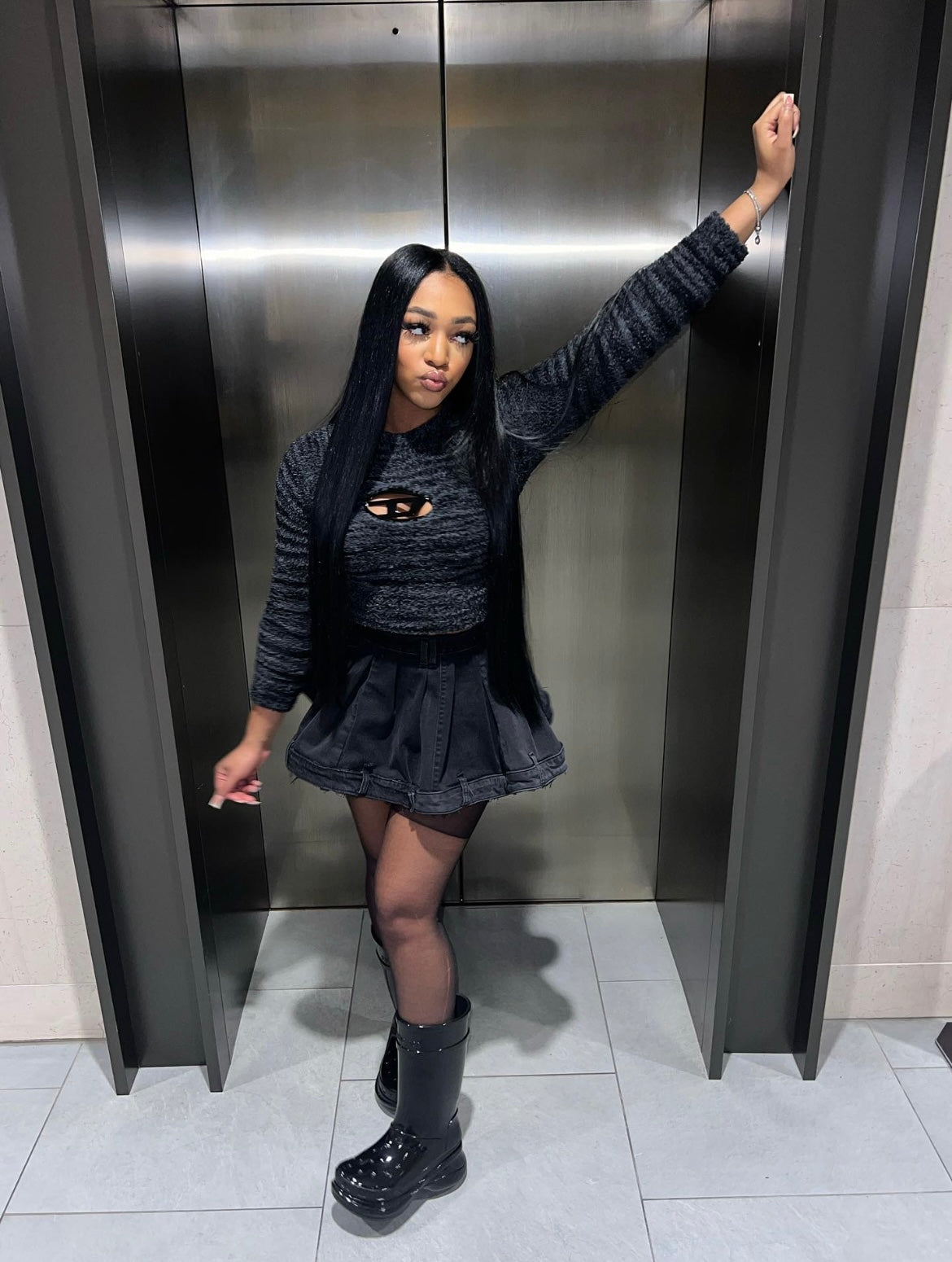 RICHGAL POOF DENIM SKIRT