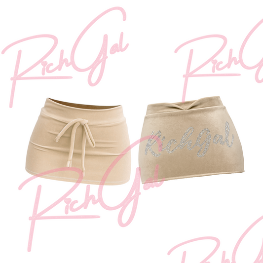 RichGal’s Yummy Champagne Velour Rhinestone Mini Skirt