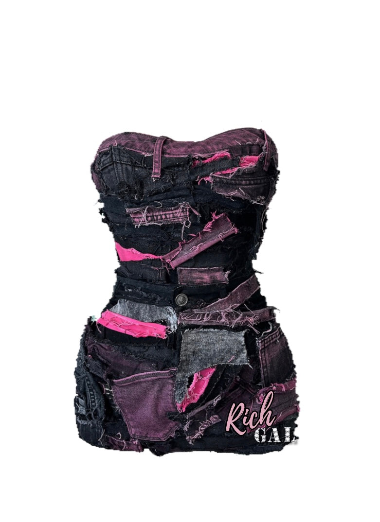 Black and Hot Pink RichGal Denim Corset