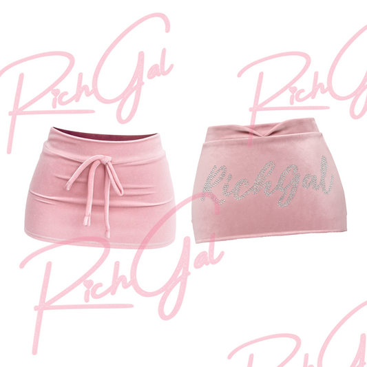 RichGal’s Yummy Pink Velour Rhinestone Mini Skirt
