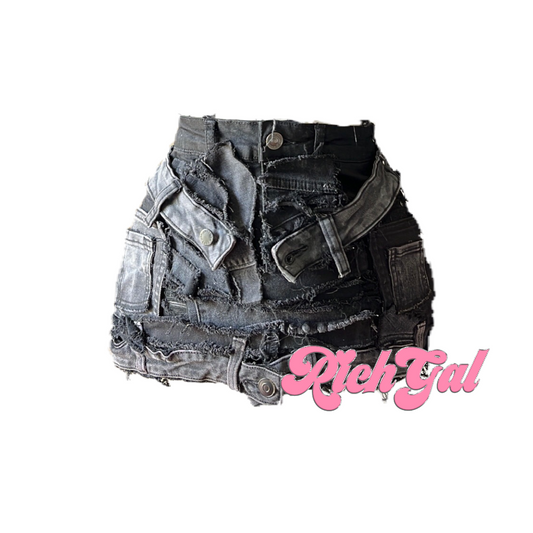 Black Denim RichGal Mini Skirt