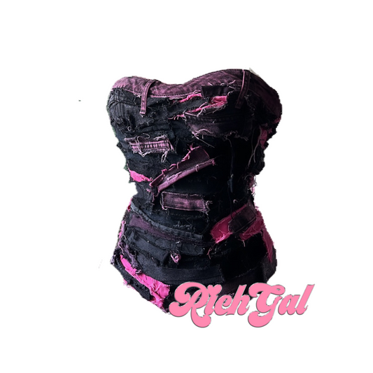 Black and Hot Pink RichGal Denim Corset